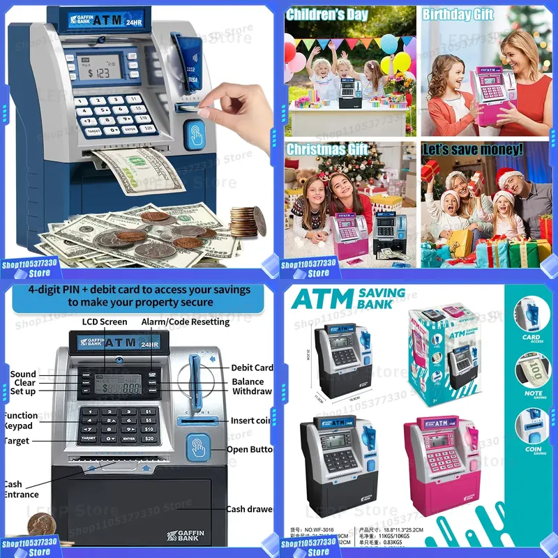 Kids Education Savings - Электрический мини-банкомат-игрушка для детей, имитация копилки,